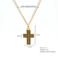 Golden stainless steel cross pendant necklace with black mesh inlay and 450mm chain - Gold Black Cross Grid Style(531-15)