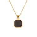 Macro shot of gold square pendant necklace with black agate stone in vintage frame - Black Style (E713-Gold+Cross Chain)