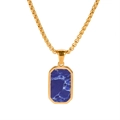 Detail showing a gold rectangular pendant with a deep blue marble stone and box chain - Gold/Dark Blue