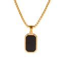 Close-up of gold box chain and minimalist black rectangular pendant necklace - Gold / Onyx Black