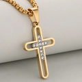 Hip hop stijl dubbellaagse goud en zilver roestvrijstalen kruishanger ketting met diamanten - Goud + Zilver