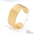Wide gold-plated stainless steel open cuff bracelet with vertical hammered textures - Vertical Hammered Texture Style (B679-01)
