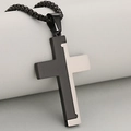 Two-tone silver and black stainless steel cross pendant with textured diagonal stripes - Black And Silver Pendant Only (Without Chain)