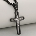 Zwarte roestvrijstalen holle kruis hanger ketting met zirkonia en een stijlvolle box chain - Zwart + Zilver