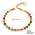 Armband aus 18K vergoldetem Edelstahl mit 4mm bunten Natursteinperlen besetzt - Unakit Stil / Dunkelgrün (B680-04)