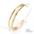 Minimalist double-layered open cuff bracelet in 18k PVD gold plated 304 stainless steel - Double Layer Minimalist Polished Style (B679-04)
