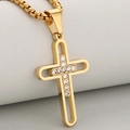 Gouden holle kruis hanger ketting met zirkonia stenen en roestvrijstalen box ketting - Goud