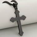 Colgante de cruz para hombre en acero inoxidable negro mate con acabado de metal cepillado - Negro (Solo Colgante)