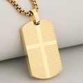 Gold stainless steel dog tag necklace with embossed cross and textured grid pattern - Pendant Only (No Chain) / Gold