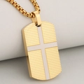 Stainless steel 18K gold cross dog tag pendant necklace with textured square pattern - Pendant Only (No Chain) / Gold + Silver