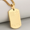 Gold stainless steel military dog tag necklace with US flag, cross and faith text - Gold (Pendant Only)