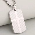Polished silver stainless steel cross military dog tag pendant on box chain - Pendant Only (No Chain) / Silver