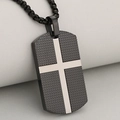 Men's black dog tag necklace with 18K gold plated silver cross on stainless steel - Pendant Only (No Chain) / Black + Silver