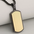 Collana con piastrina bicolore in acciaio inossidabile ondulato con finitura nero e oro 18K - Pendente Piastrina Militare Ondulato Bicolore Solo (Senza Catena) / 37mmx19.5mm / Nero + Oro
