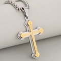 Dreischichtiger Kreuzanhänger aus Edelstahl mit 18K Vergoldung und Vaterunser-Gravur - Gold und Silber Gemischt Kreuz Anhänger Nur (Ohne Kette)