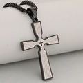 Matte black stainless steel cross necklace with engraved Lord's Prayer and bead chain - Silver And Black Pendant Only (Without Chain)