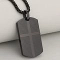 Men's black stainless steel cross dog tag necklace with textured grid pattern - Pendant Only (No Chain) / Black