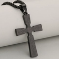 Black stainless steel cross necklace with engraved Lord's Prayer on a round box chain - Black (Pendant Only)