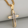 3D layered stainless steel cross pendant in gold and silver finish with ball chain - Gold And Silver (Pendant Only (Without Chain))