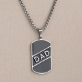 Collar militar DAD para hombre de acero inoxidable con esmalte negro y cadena de caja - Color acero