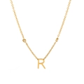 18K gold plated stainless steel initial R necklace with sparkling zircon accents - Letter R / Gold