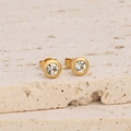 Klassische 18K vergoldete Zirkonia-Ohrstecker mit Zargenfassung auf Stein - Ohrringe Ohne Halskette / Gold