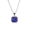 Silver stainless steel necklace featuring an octagonal pendant with blue marble stone inlay - Dark Blue Style (E713-Steel+Cross Chain)
