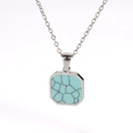 Silver stainless steel necklace with square turquoise pendant and black crackle patterns - Turquoise Color Style (E713-Steel+Cross Chain)