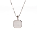 Octagonal silver stainless steel pendant necklace with white shell inlay for women - White Style (E713-Steel+Cross Chain)