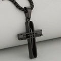 3D multilayered hip hop cross pendant necklace in gunmetal black stainless steel - Black (Pendant Only)