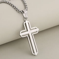 Polished silver stainless steel hollow cross pendant necklace with box chain - Steel