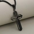 Minimalist double-layer hollow black stainless steel cross pendant necklace with box chain - Black