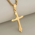 Minimalist double-layer stainless steel cross pendant necklace with a golden box chain - Gold