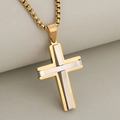 Collier pendentif croix bicolore en acier inoxydable poli avec chaîne box dorée pour homme - Or et Argent