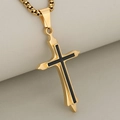 Minimalist double-layered gold stainless steel cross pendant necklace for men - Gold + Black