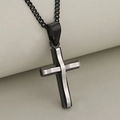 Double-layered black and silver stainless steel cross pendant with black curb chain necklace - Black and Silver
