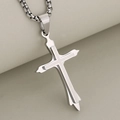 Fashionable double-layered stainless steel cross pendant necklace with box chain for men - Steel