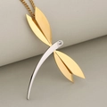 Polished stainless steel dragonfly pendant with gold wings on a silver body necklace - Pendant Only (Without Chain) (DZ034) / Gold + Silver