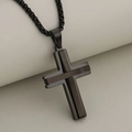 Pendentif croix minimaliste noir en acier inoxydable avec design superposé et chaîne box - Noir