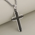 Two-layer stainless steel cross pendant in silver and black with a sleek box chain - Black and Silver