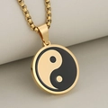 Classic stainless steel Yin Yang pendant necklace with gold finish and black enamel detail - Pendant Only (Without Chain) / Gold