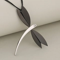 Minimalist dragonfly pendant necklace in silver and black metal with a small diamond accent - Pendant Only (Without Chain) (DZ034) / Black & Silver