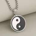 Polished stainless steel necklace featuring a classic Yin Yang Tai Chi pendant and box chain - Pendant Only (Without Chain) / Steel