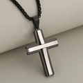 Fashionable black and silver stainless steel cross pendant necklace with box chain - Black and Silver
