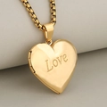 Elegant gold heart locket necklace with Love engraving and a classic box chain - Pendant Only (Without Chain) / Gold