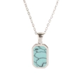 Collana in acciaio inossidabile lucido color argento con ciondolo turchese rettangolare - Effetto Turchese (Argento)