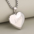 Silver stainless steel heart locket necklace with Love engraving and box chain - Pendant Only (Without Chain) / Steel