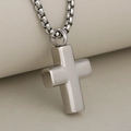 Minimalist silver stainless steel cross urn necklace with polished finish on a box chain - Steel