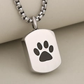 Polished stainless steel pet urn necklace with black paw print charm on box chain - Paw Print Style / Steel Color With Paw Print