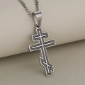 Slavische Russisch-orthodoxe kruishanger van roestvrij staal met zwarte inlegdetails - Alleen hanger (geen ketting) / Zilver